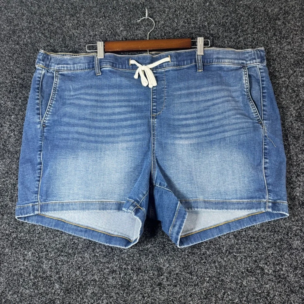 Torrid Denim Shorts Womens 4 Plus Blue Pull On Drawstring Stretch Medium Wash